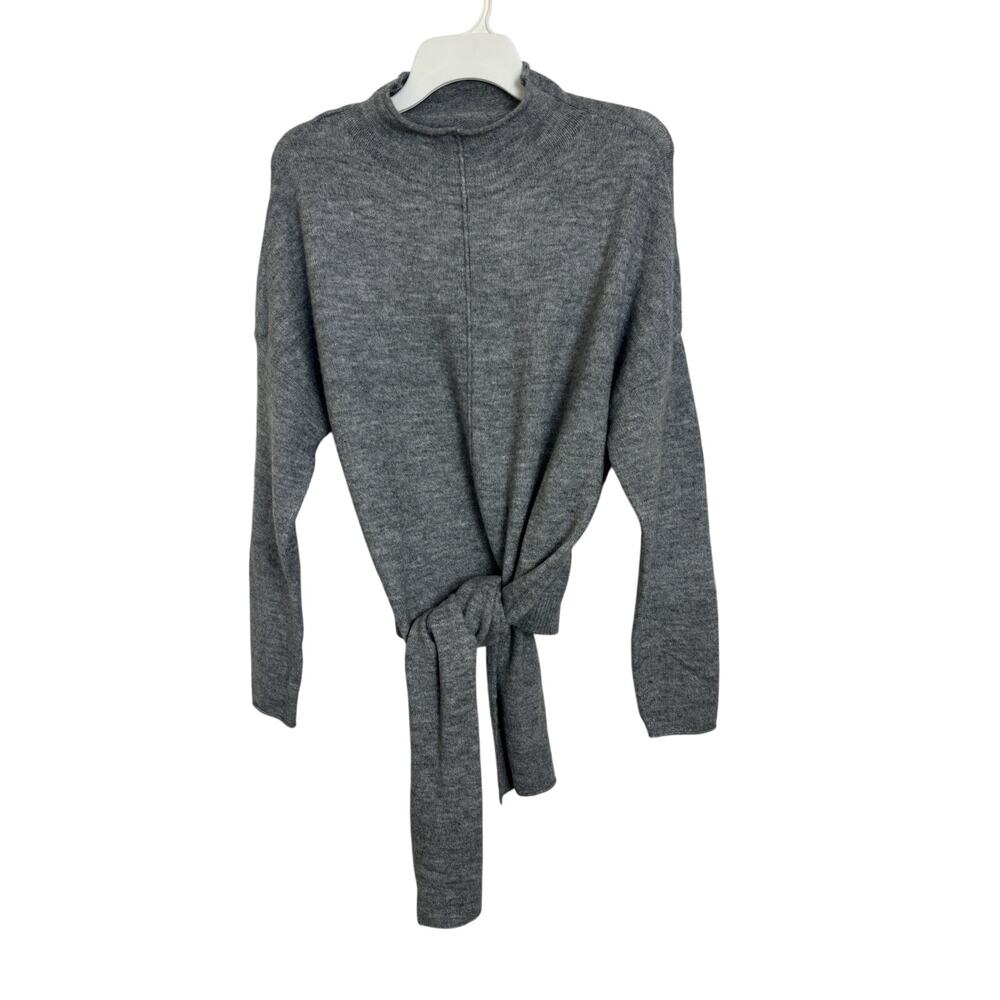 XCVI Gray Mock Neck Oversized Tie Front Asymmetrical Sweater S Minimalist
